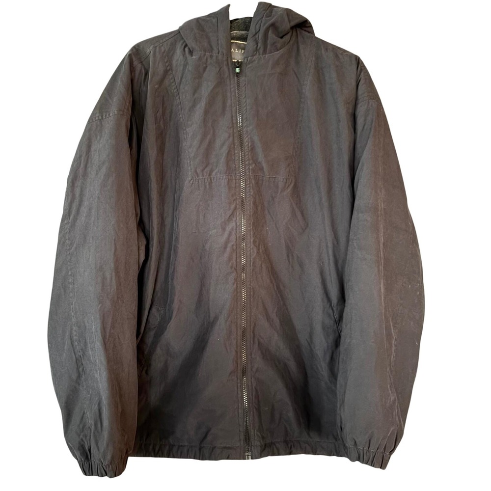 NATURALIFE Black Hooded Zip Up Jacket Lined w/Gray Fleece Outerwear‎ Mens LARGE